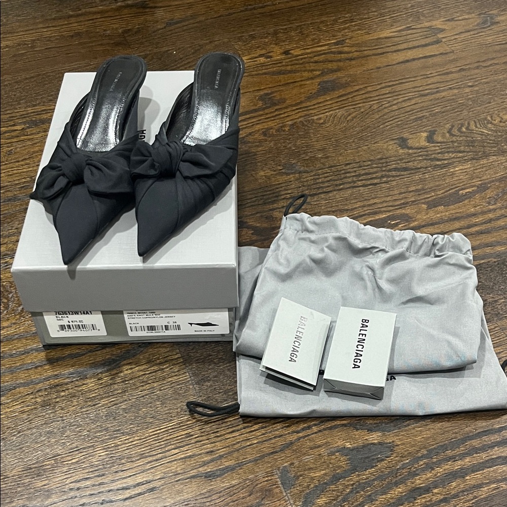 Balenciaga Black Knotted Pointed-Toe Slip-On Mules